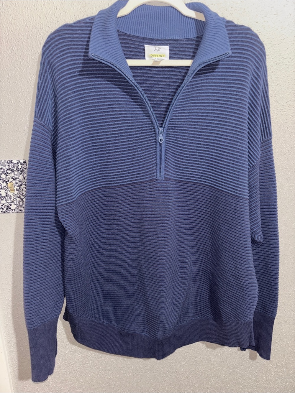 OFFLINE by Aerie Home Stretch Quarter-Zip Ribbed Knit Sweater (Size Large)
